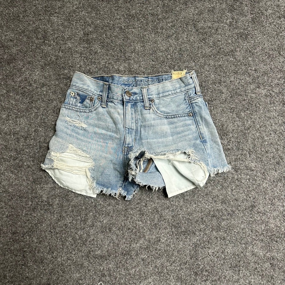 American Eagle Denim Shorts Womens Size 0 Light Wash Distressed Cotton Raw Hem